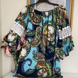 Boutique Bohemian Tunic Pinwheel Sleeve Lace Casual Park Party